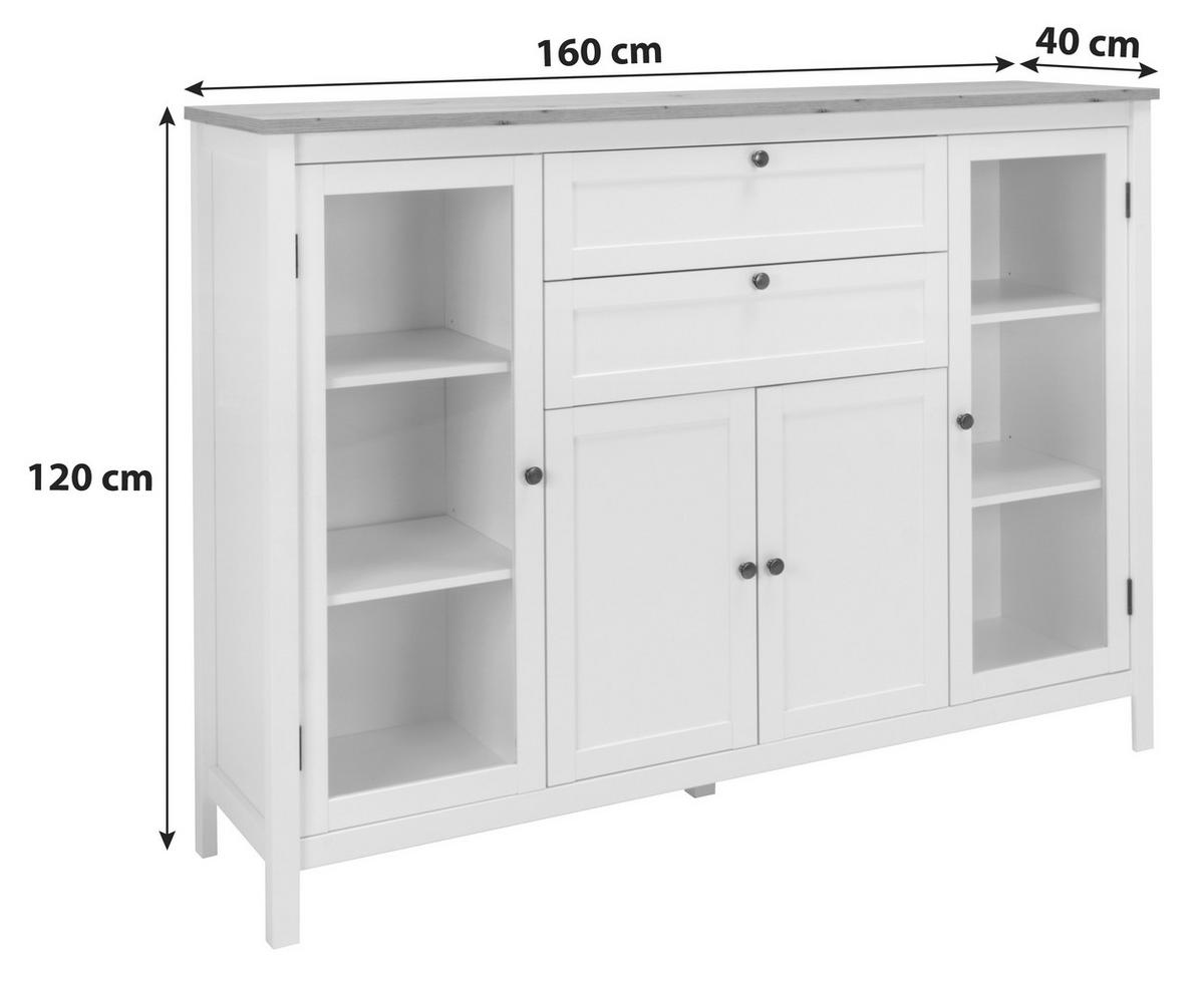 VYSOKÁ KOMODA, biela, farba duba, 160/120/40 cm - biela/farba duba, Konventionell, kov/kompozitné drevo (160/120/40cm) - MID.YOU