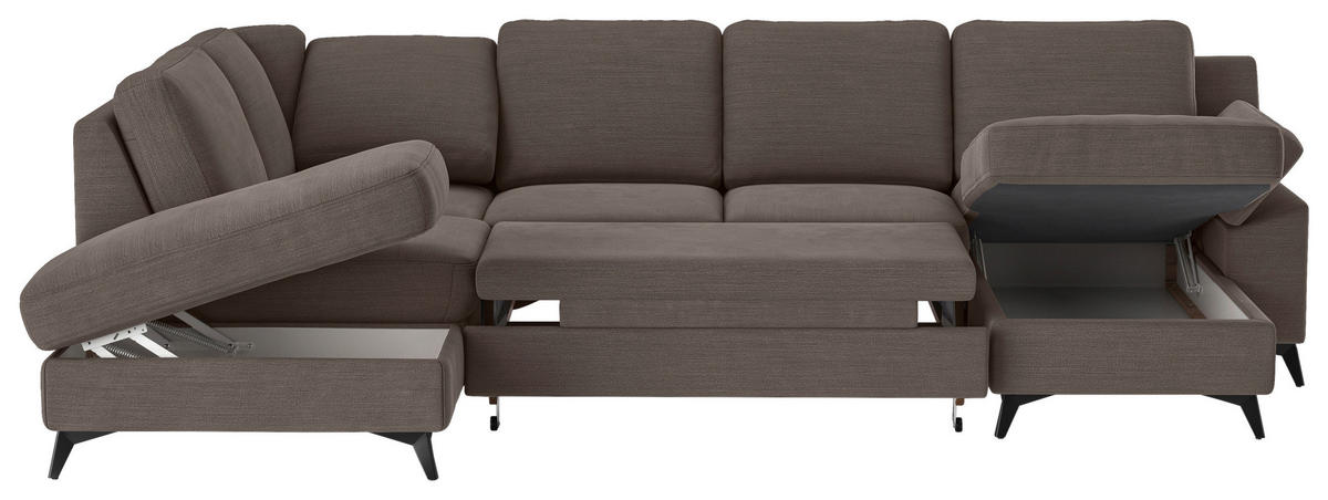 WOHNLANDSCHAFT in Flachgewebe Taupe  - Taupe/Schwarz, Konventionell, Textil/Metall (204/309/156cm) - Cotta