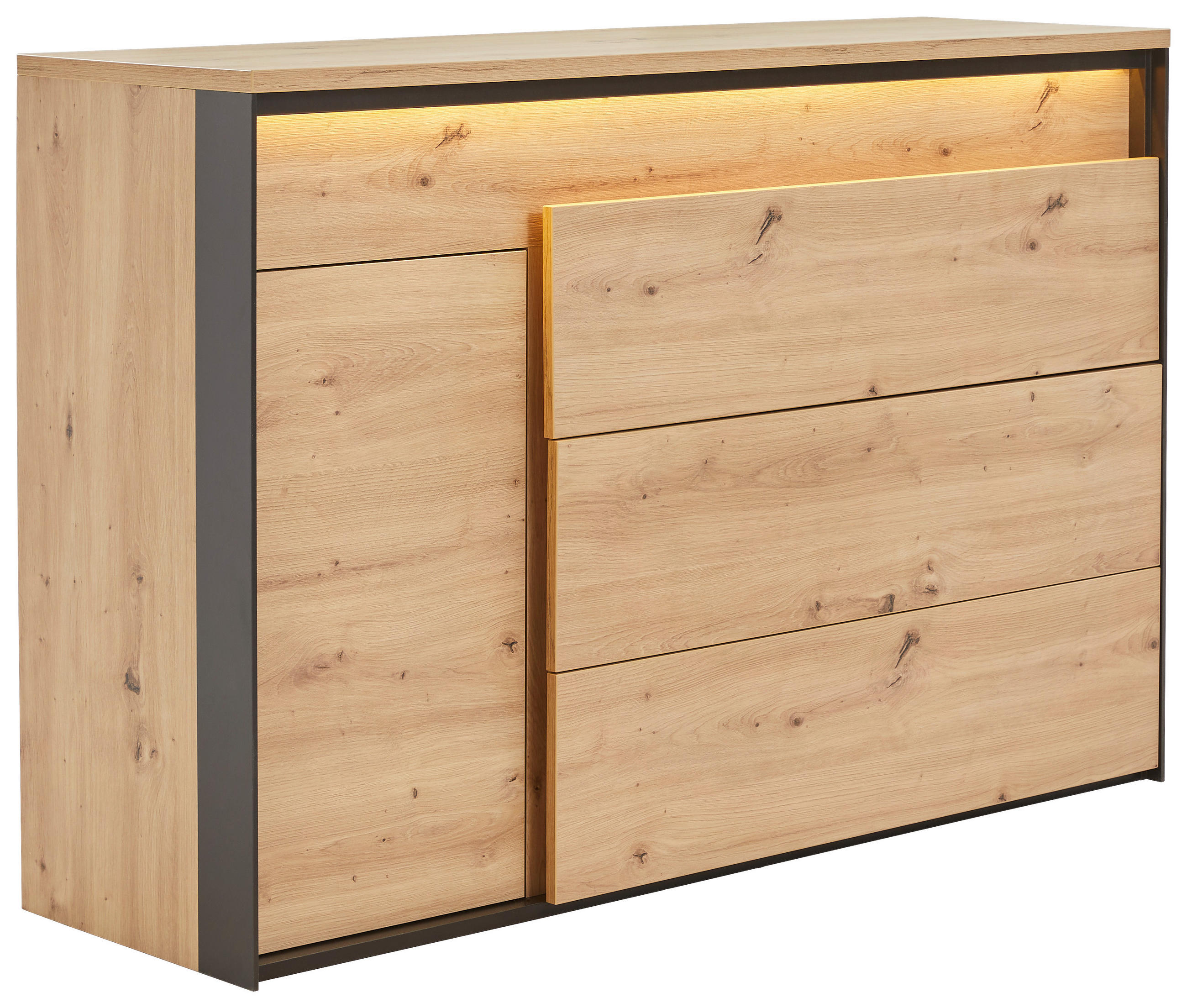 Hom`in Sideboard Schwarz, Eiche Artisan 130x90x41 cm