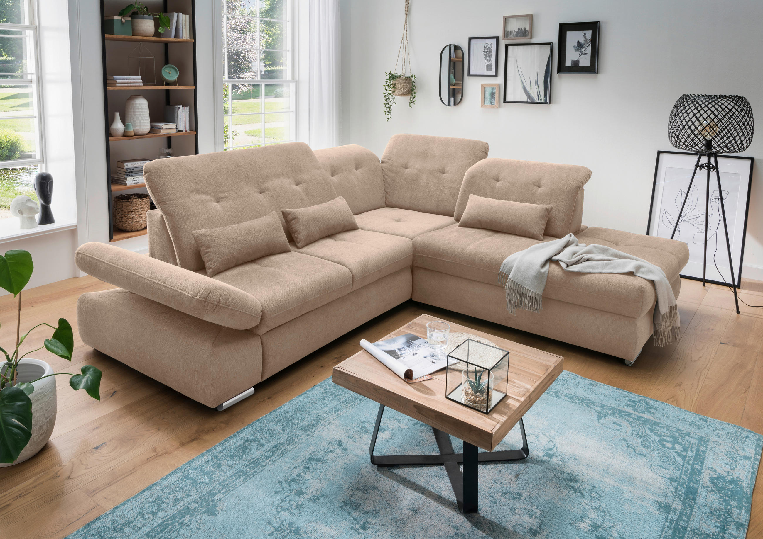 ECKSOFA in Chenille Hellbraun  - Chromfarben/Hellbraun, Modern, Textil/Metall (280/254cm) - Livetastic