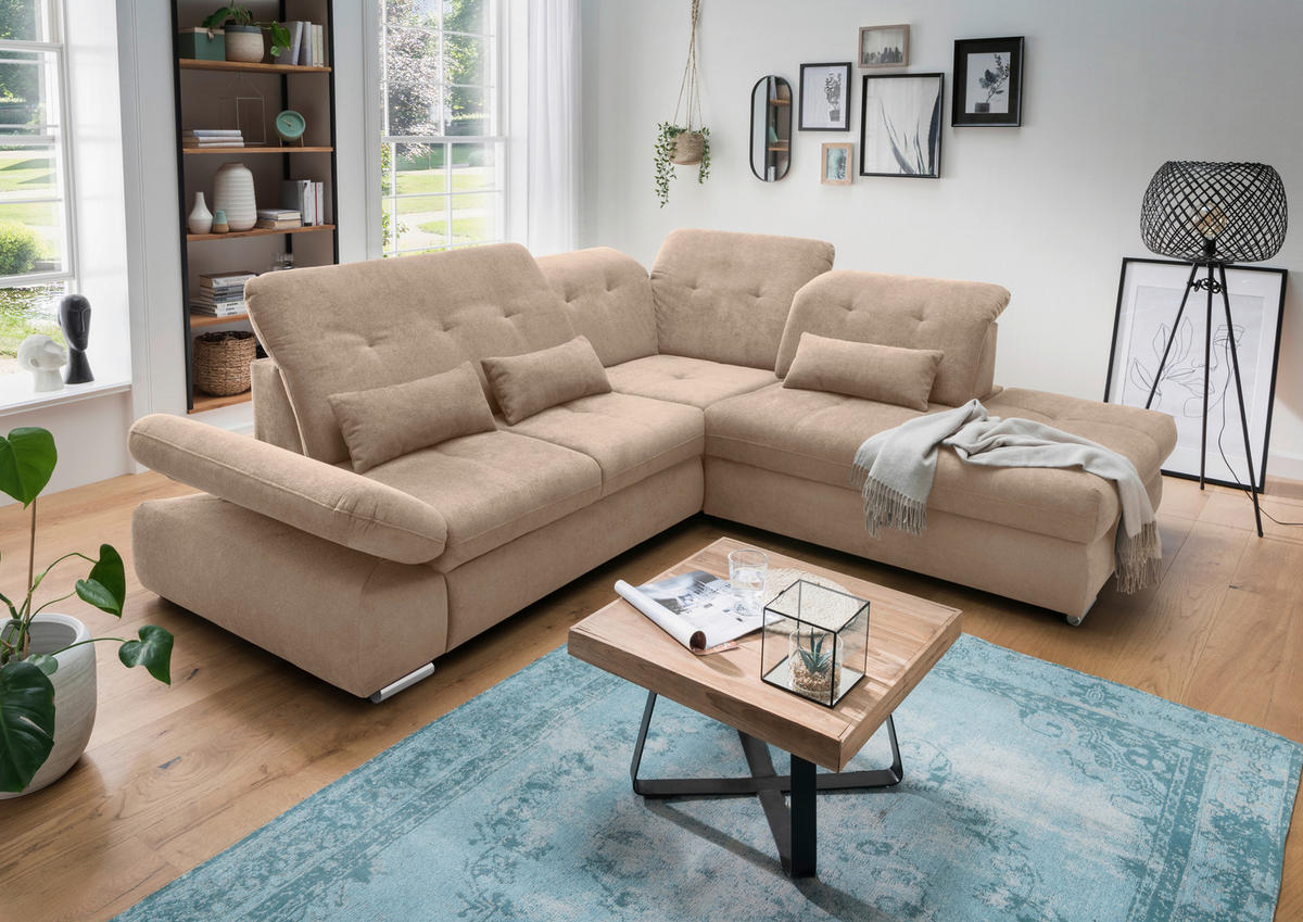 ECKSOFA in Chenille Hellbraun  - Chromfarben/Hellbraun, Modern, Textil/Metall (280/254cm) - Livetastic