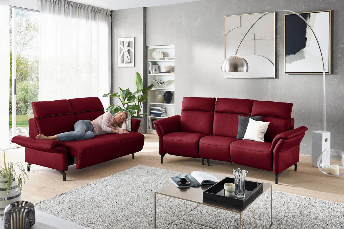 2-SITZER-SOFA  in Mikrofaser Rot  - Rot/Schwarz, KONVENTIONELL, Textil/Metall (178/103/95cm) - Dieter Knoll