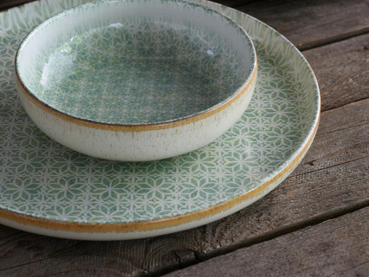JEDÁLENSKÝ SERVIS, kamenina - krémová/zelená, Basics, keramika - Creatable