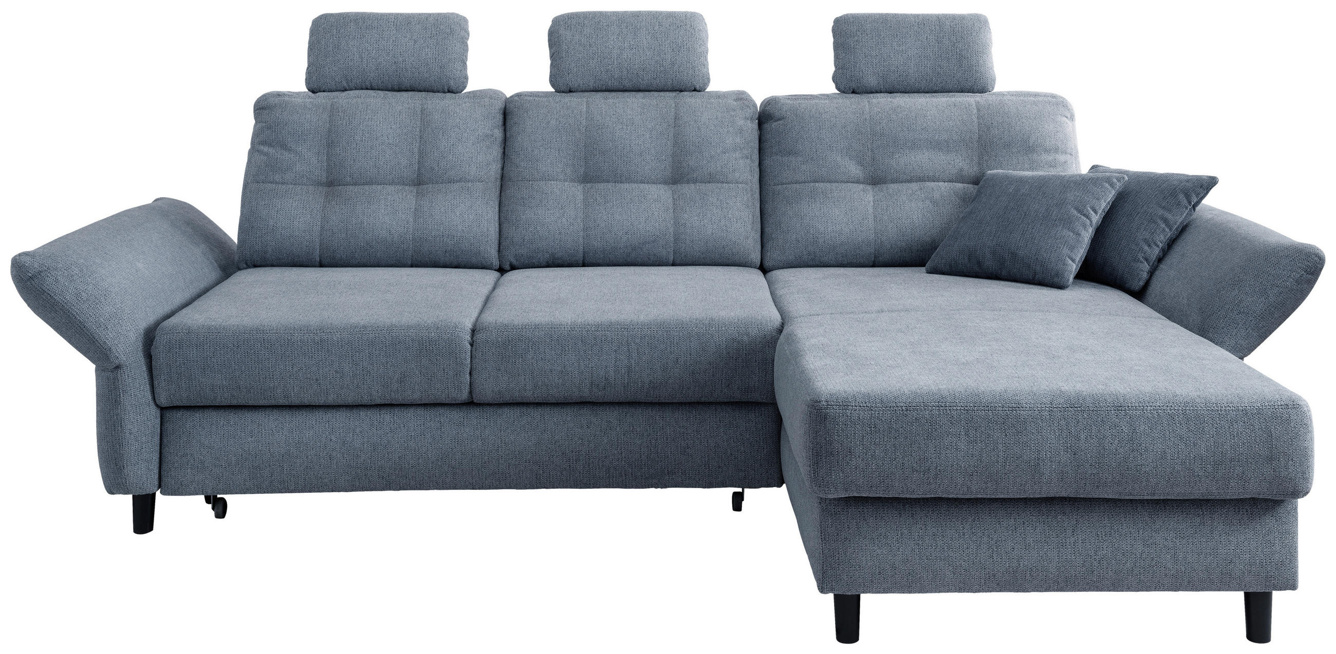 ECKSOFA Hellblau Chenille Zierkissen, Bettkasten, Schlaffunktion, Armteilverstellung, Sitztiefenverstellung, Kopfstütze, Liegefläche im Originalstoff  - Blau/Silberfarben, MODERN, Holz/Textil (250-280/176cm) - Livetastic