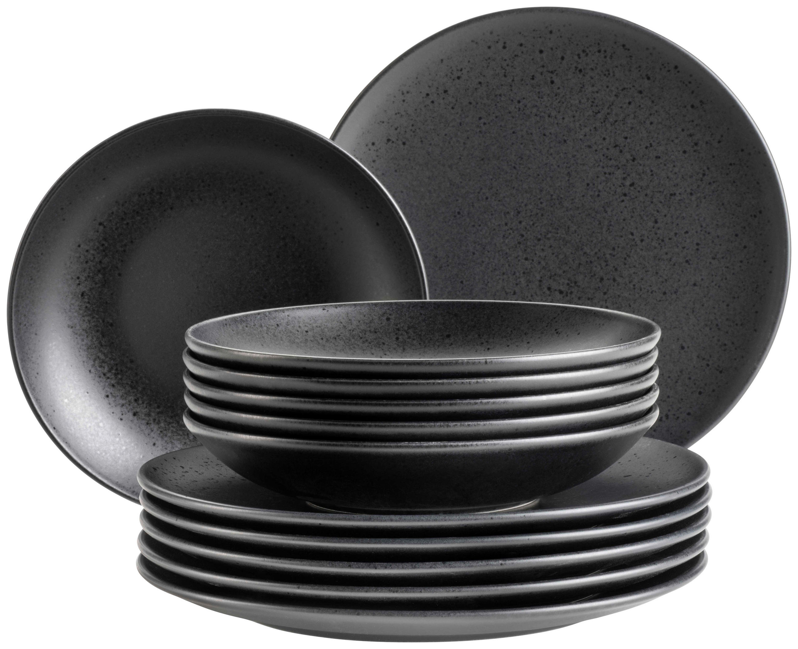 TAFELSERVICE Schwarz 12-teilig Essential  - Schwarz, Trend, Keramik - Mäser