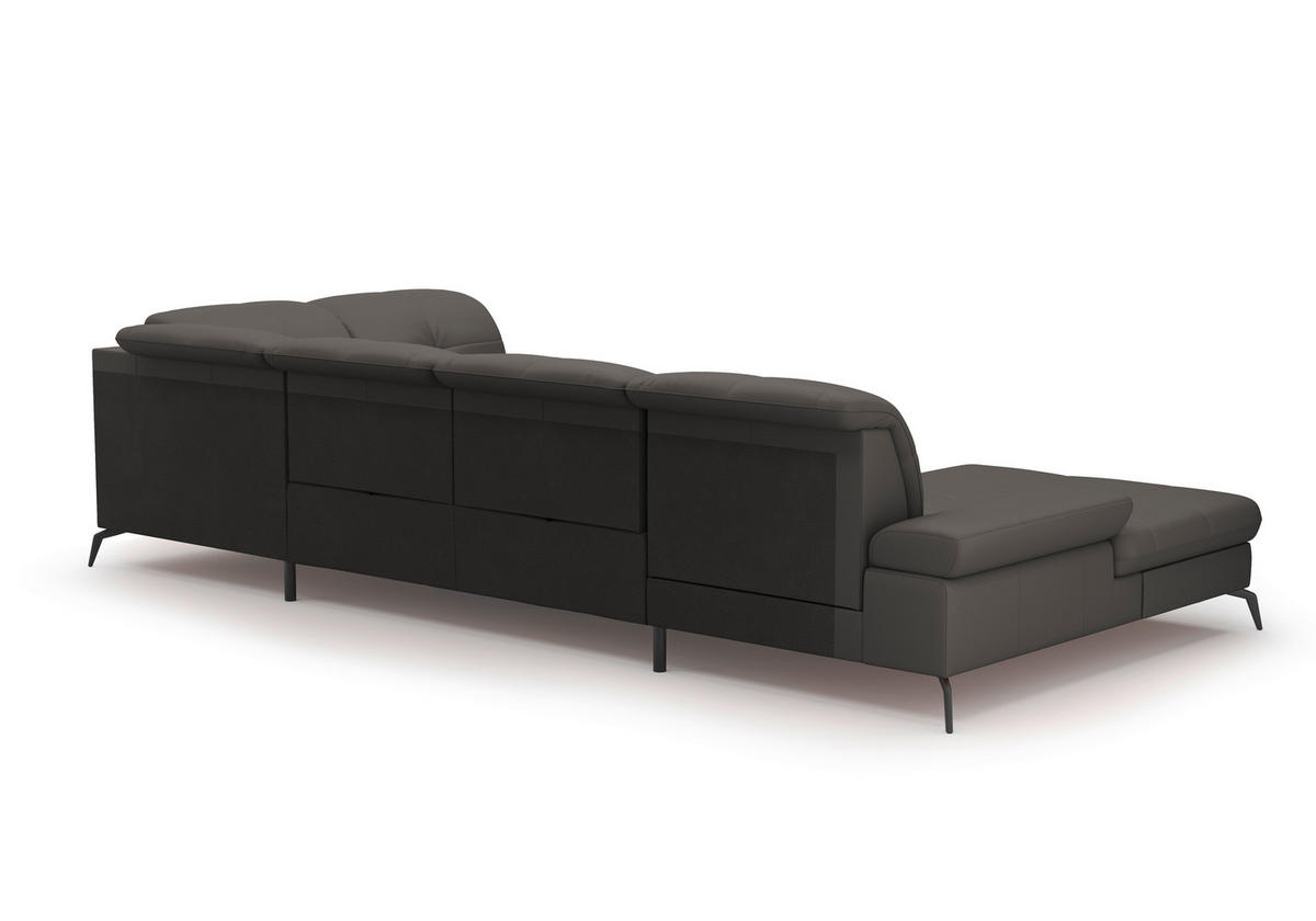 WOHNLANDSCHAFT in Vliesstoff Kombination Echtleder/Stoff Anthrazit  - Anthrazit/Schwarz, Konventionell, Leder/Textil (185/357/231cm) - Sit & More
