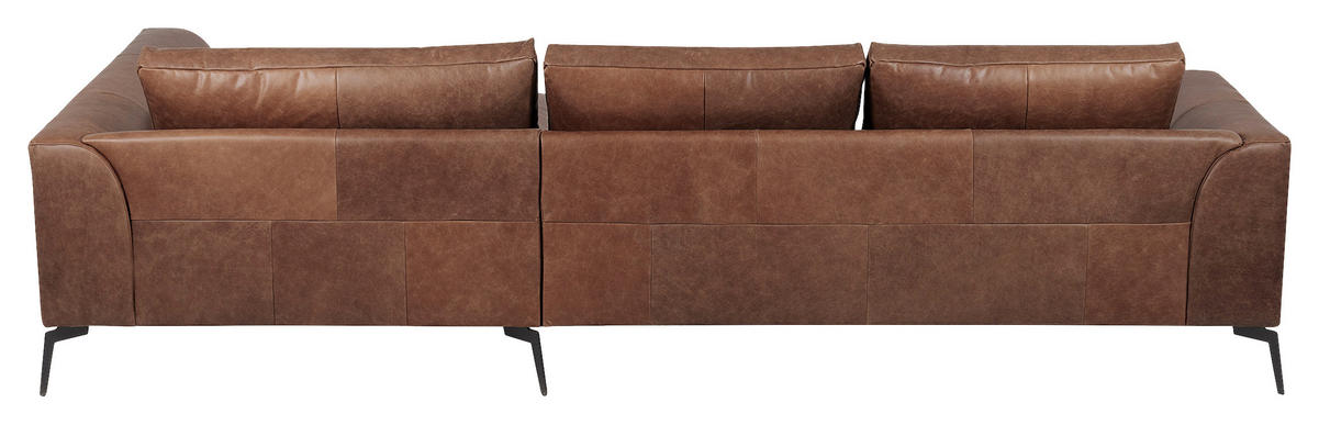 ECKSOFA in Echtleder Braun  313/172 cm  - Schwarz/Braun, Design, Leder/Metall (313/172cm) - Livetastic