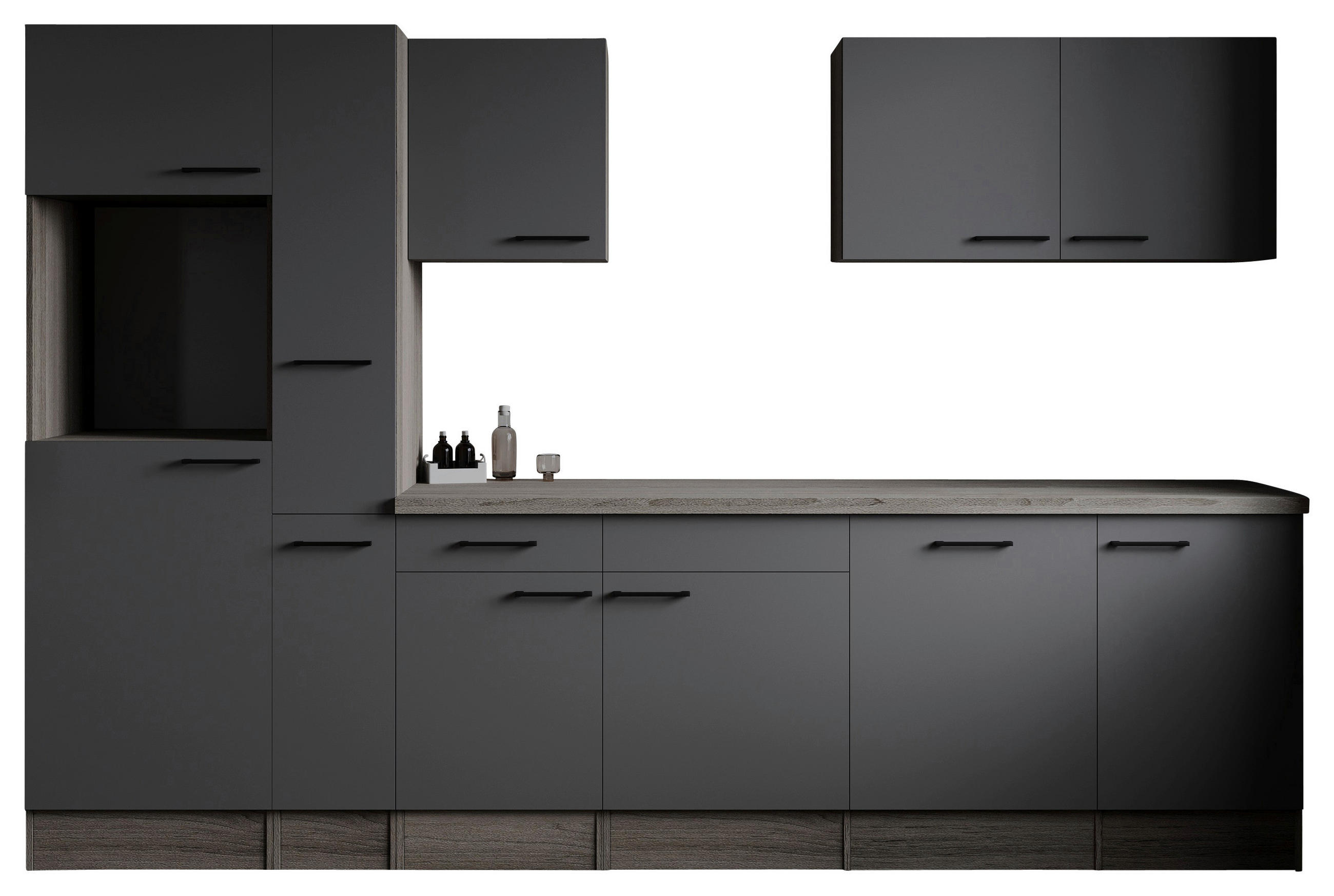 KÜCHENLEERBLOCK 310 cm   in Grau, Eichefarben  - Eichefarben/Schwarz, Design, Holzwerkstoff/Metall (310cm) - Respekta