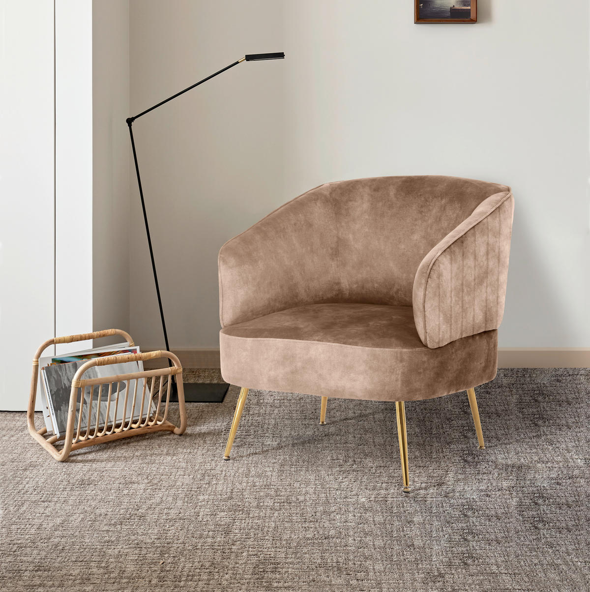 FOTOLIU in textil taupe  - auriu/taupe, Design, metal/textil (76/69/75cm) - Livetastic