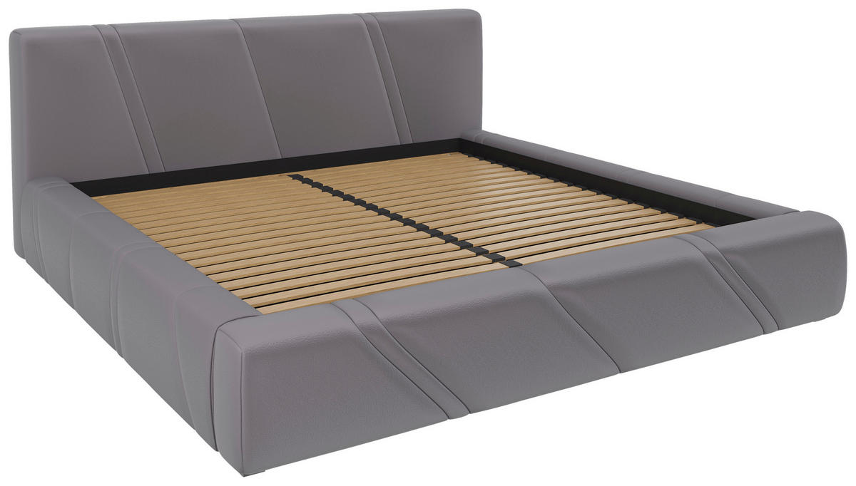 POLSTERBETT 180/200 cm,  in Hellgrau, gepolstertes Kopfteil, Lattenrost, Bettkasten,  - Hellgrau/Schwarz, Design, Holz/Kunststoff (180/200cm) - Chameo