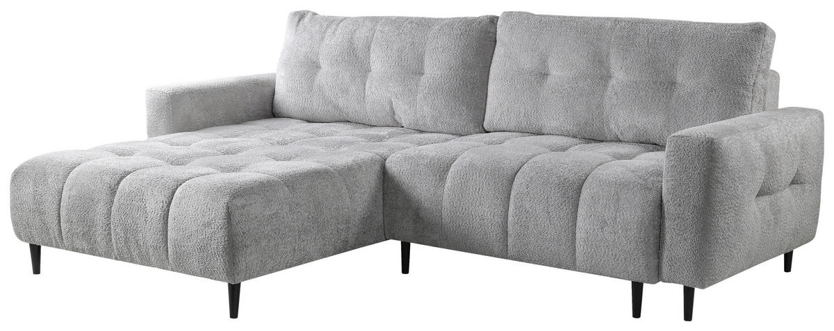 ECKSOFA in Chenille Hellgrau  - Hellgrau/Schwarz, Konventionell, Holz/Textil (180/266cm) - MID.YOU