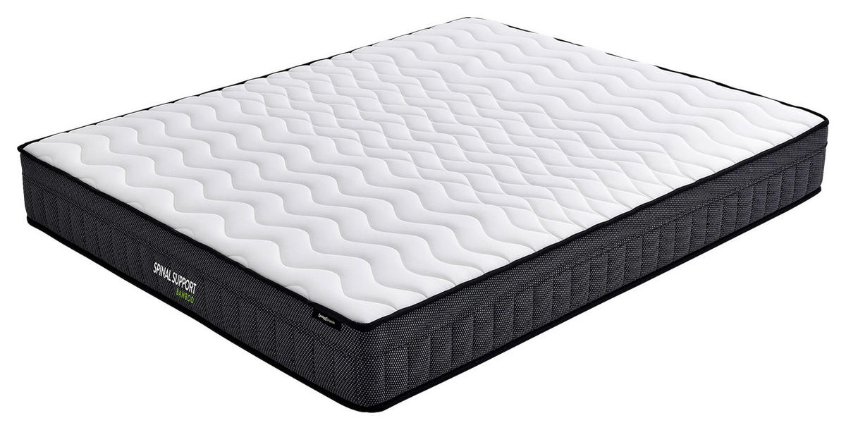 TASCHENFEDERKERNMATRATZE Spinal Support X-SAS Bamboo, 160/200 cm, Höhe ca.: 25 cm, H2 = mittel,  - Dunkelgrau/Weiß, Basics, Textil (160/200cm) - Yatas