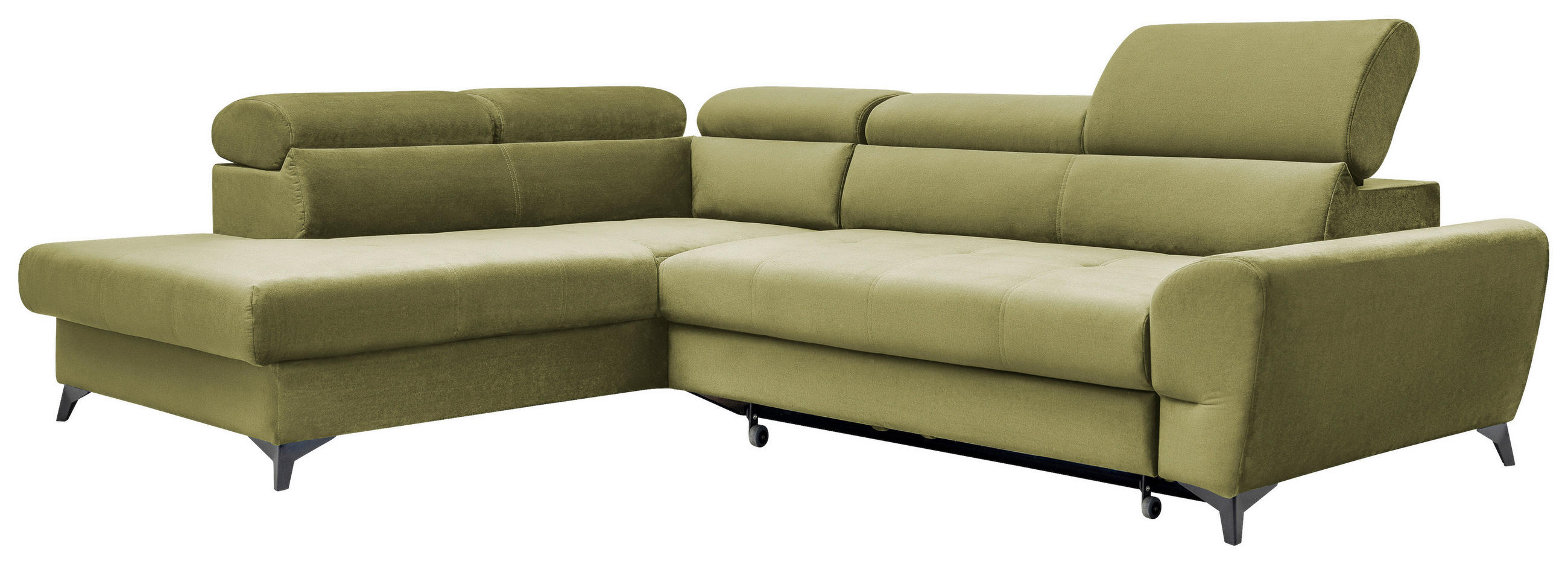 ECKSOFA Olivgrün Velours  - Schwarz/Olivgrün, MODERN, Textil/Metall (212/272cm) - MID.YOU
