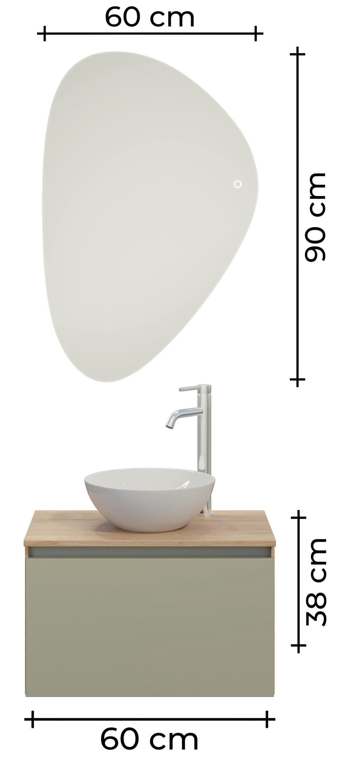 BADEZIMMER 3-teilig  in 60,3 cm  - Edelstahlfarben/Eichefarben, MODERN, Keramik/Holzwerkstoff (60,3cm) - Celina Home