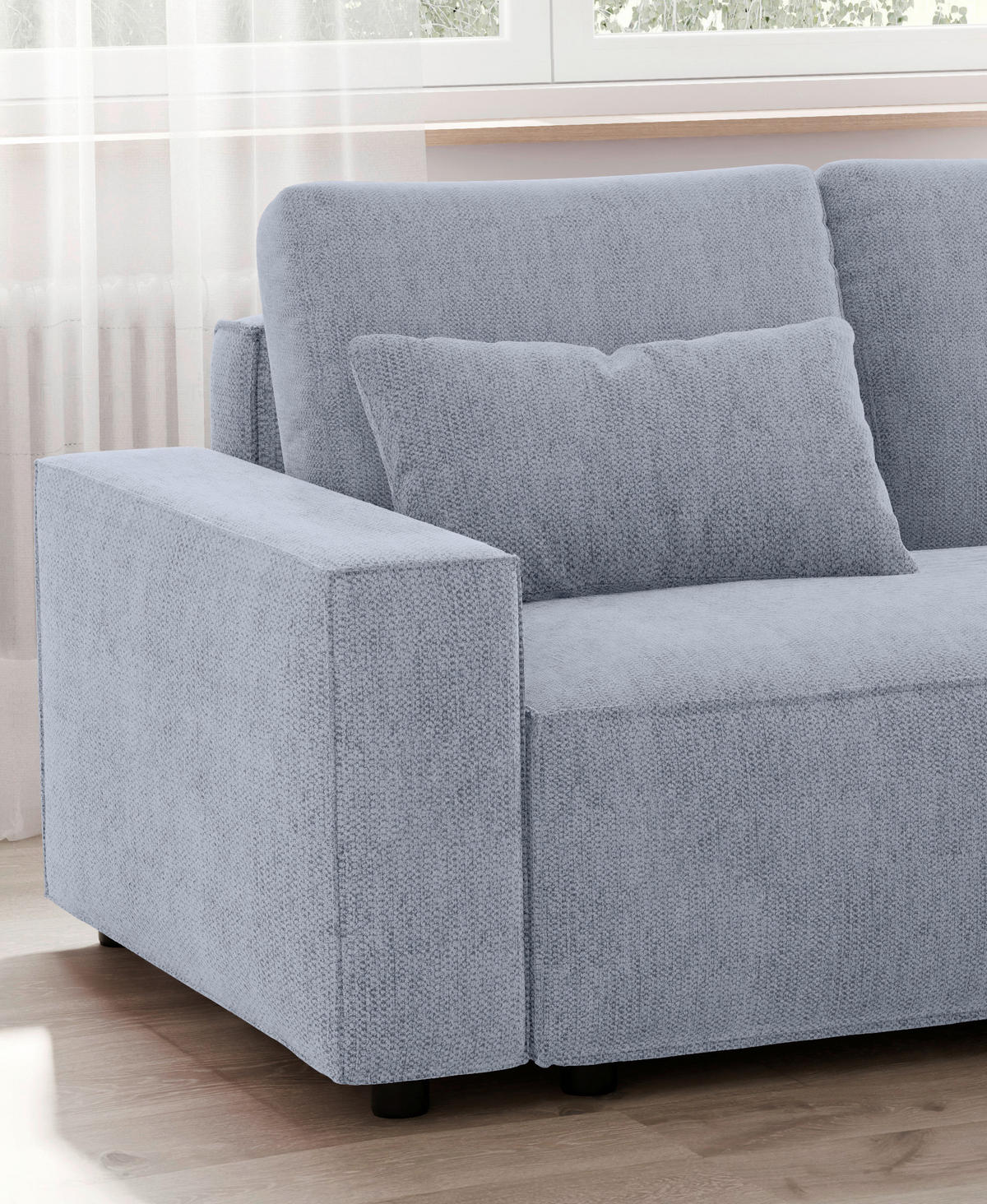 ECKSCHLAFSOFA  mit seitenverkehrt erhältlich, Rücken echt Chenille Hellblau  - Schwarz/Hellblau, MODERN, Kunststoff/Textil (247/154cm) - Livetastic