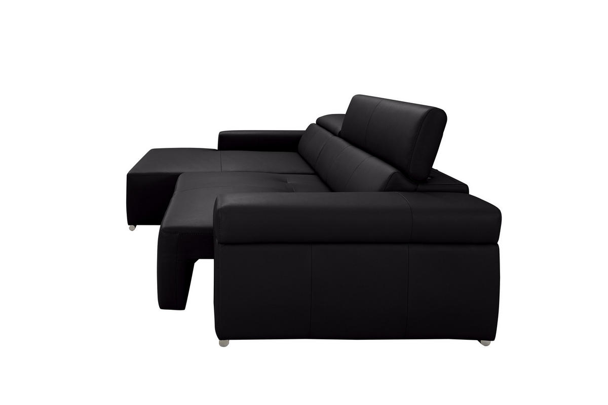 Ecksofa inkl. Funktion DUA Schwarz Echtleder  - Chromfarben/Schwarz, Design, Leder/Metall (170/293cm) - Novel