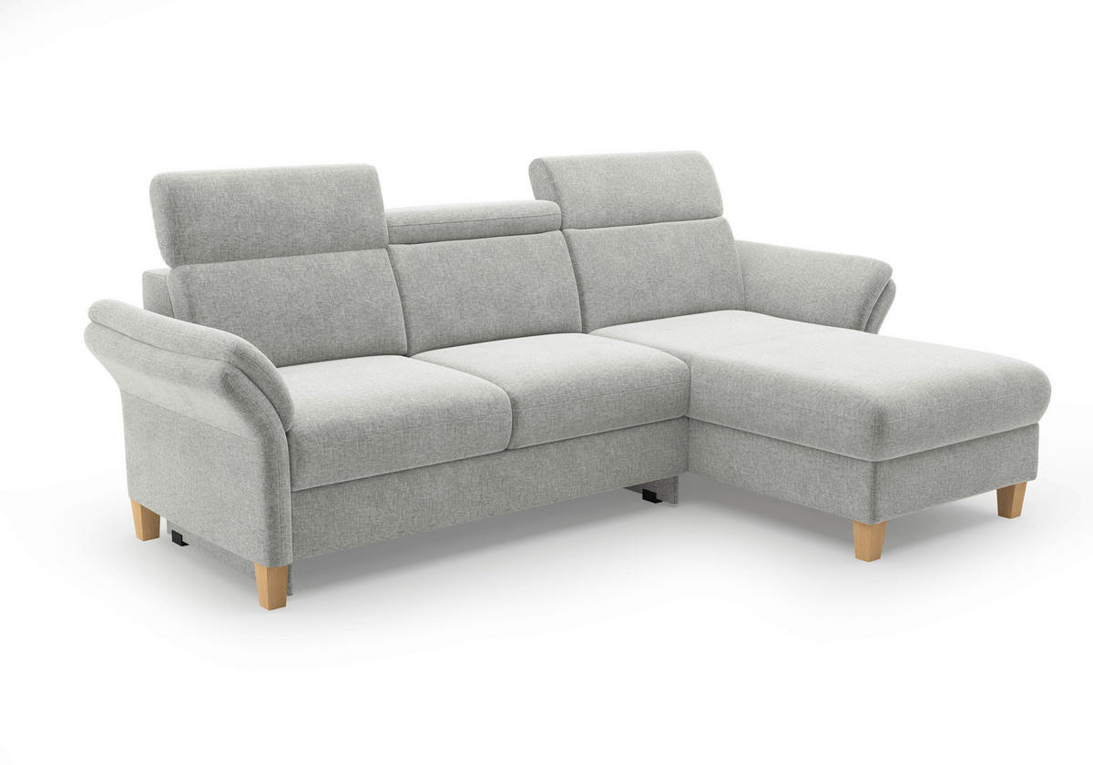 ECKSOFA GLENDALE E Hellgrau Flachgewebe  - Eichefarben/Hellgrau, KONVENTIONELL, Holz/Textil (253/166cm) - Sit & More