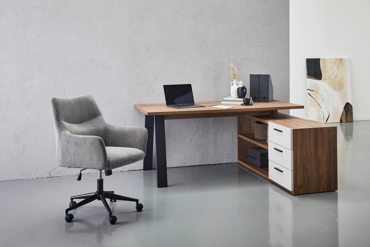 SAROKÍRÓASZTAL  - kasmírszínű/fekete, Design, faalapú anyag/fém (171/143,5/74,7cm) - Stylife