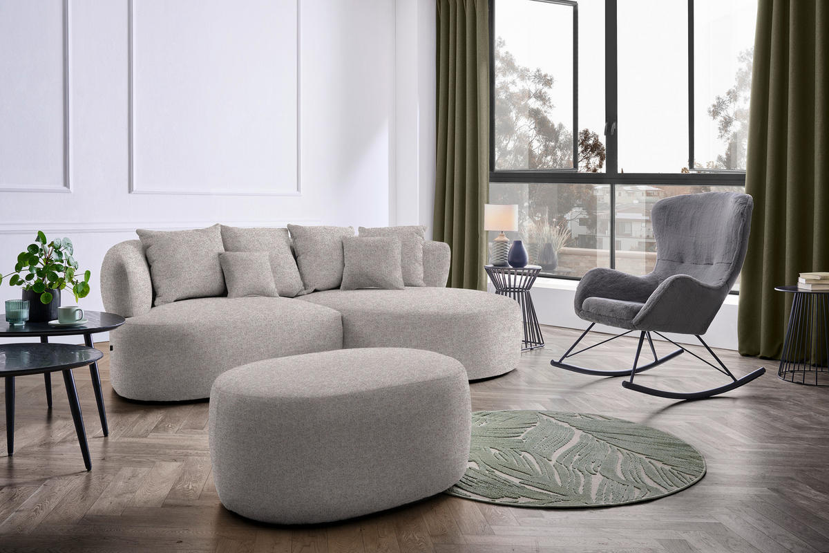 HOCKER in Textil Greige  - Greige/Schwarz, MODERN, Kunststoff/Textil (88/43/66cm) - Hom`in