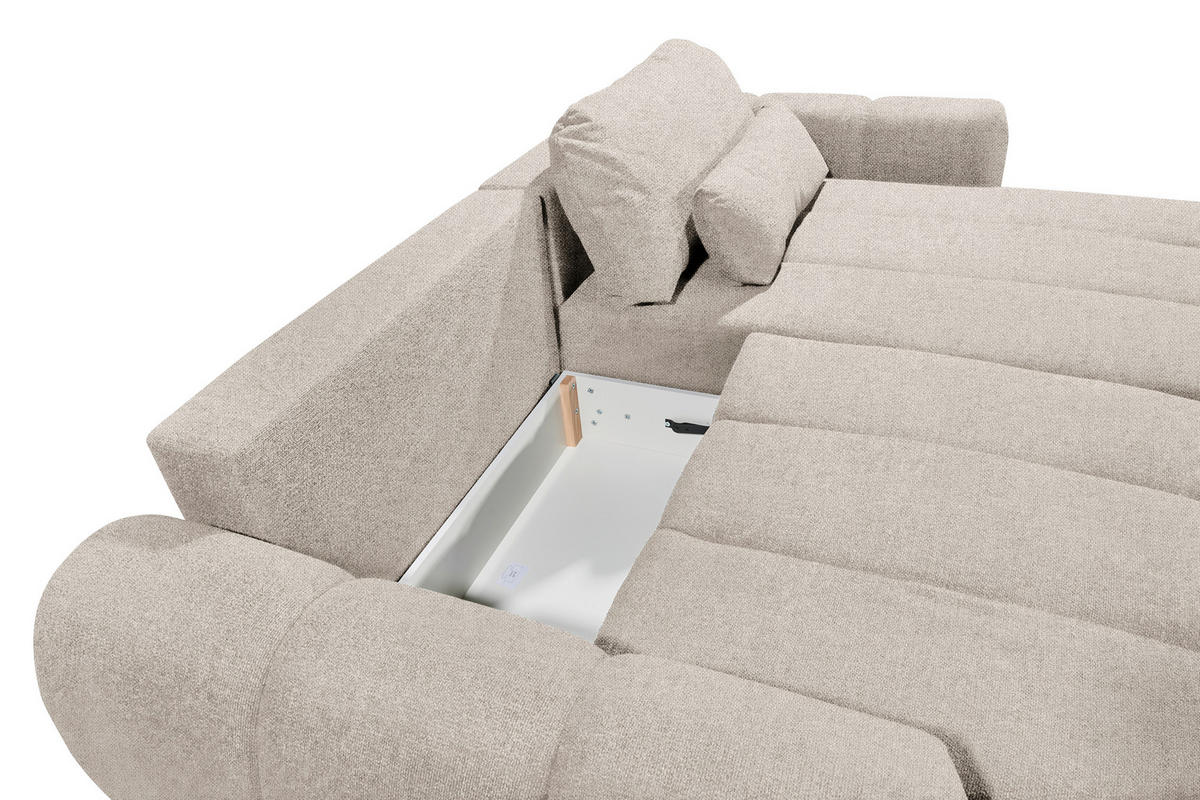 ECKSOFA Webstoff Beige  - Beige/Schwarz, Design, Kunststoff/Textil (260/192cm) - MID.YOU