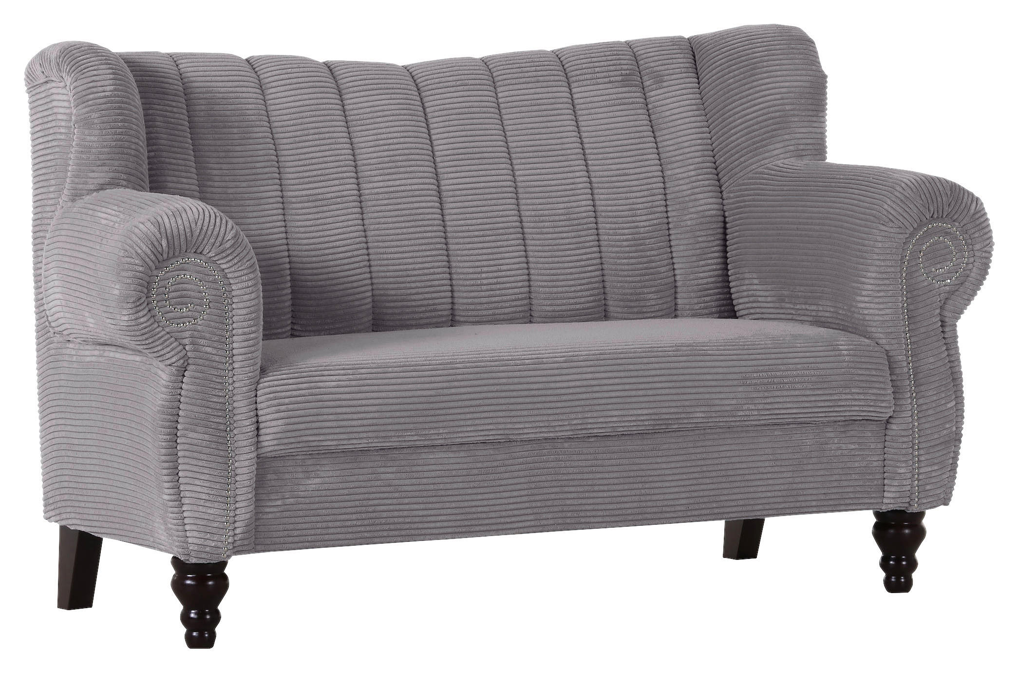 2-SITZER-SOFA Cord Hellgrau  - Dunkelbraun/Hellgrau, Design, Holz/Textil (168/96/75cm) - Ambia Home