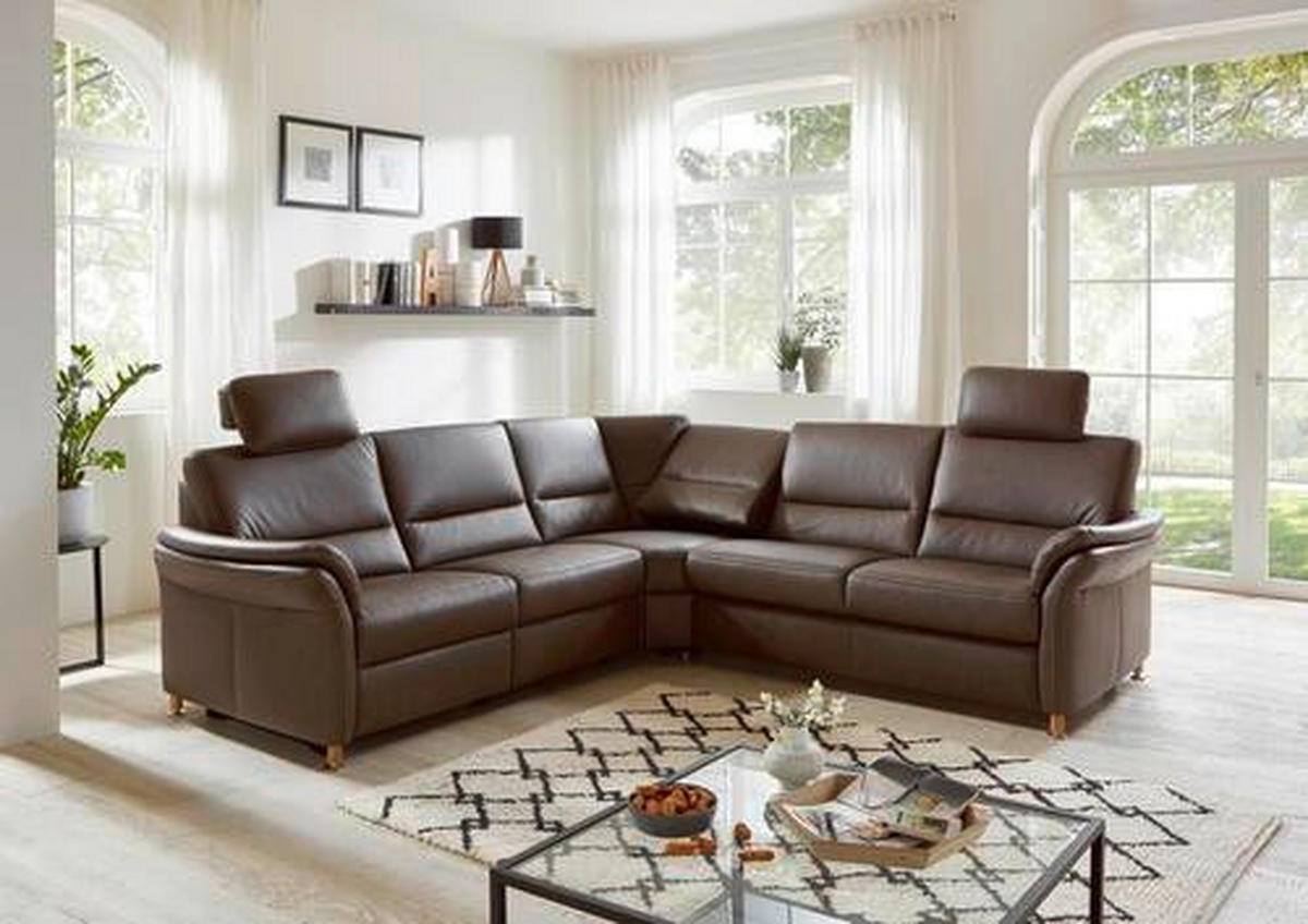 ECKSOFA in Echtleder Dunkelbraun  - Eichefarben/Dunkelbraun, Konventionell, Leder/Holz (262/262cm) - Beldomo Premium