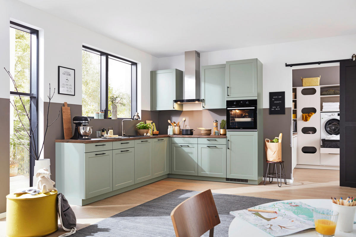 VGRADNA KUHINJA - žajbljevo zelena, Trendi, leseni material - Novel