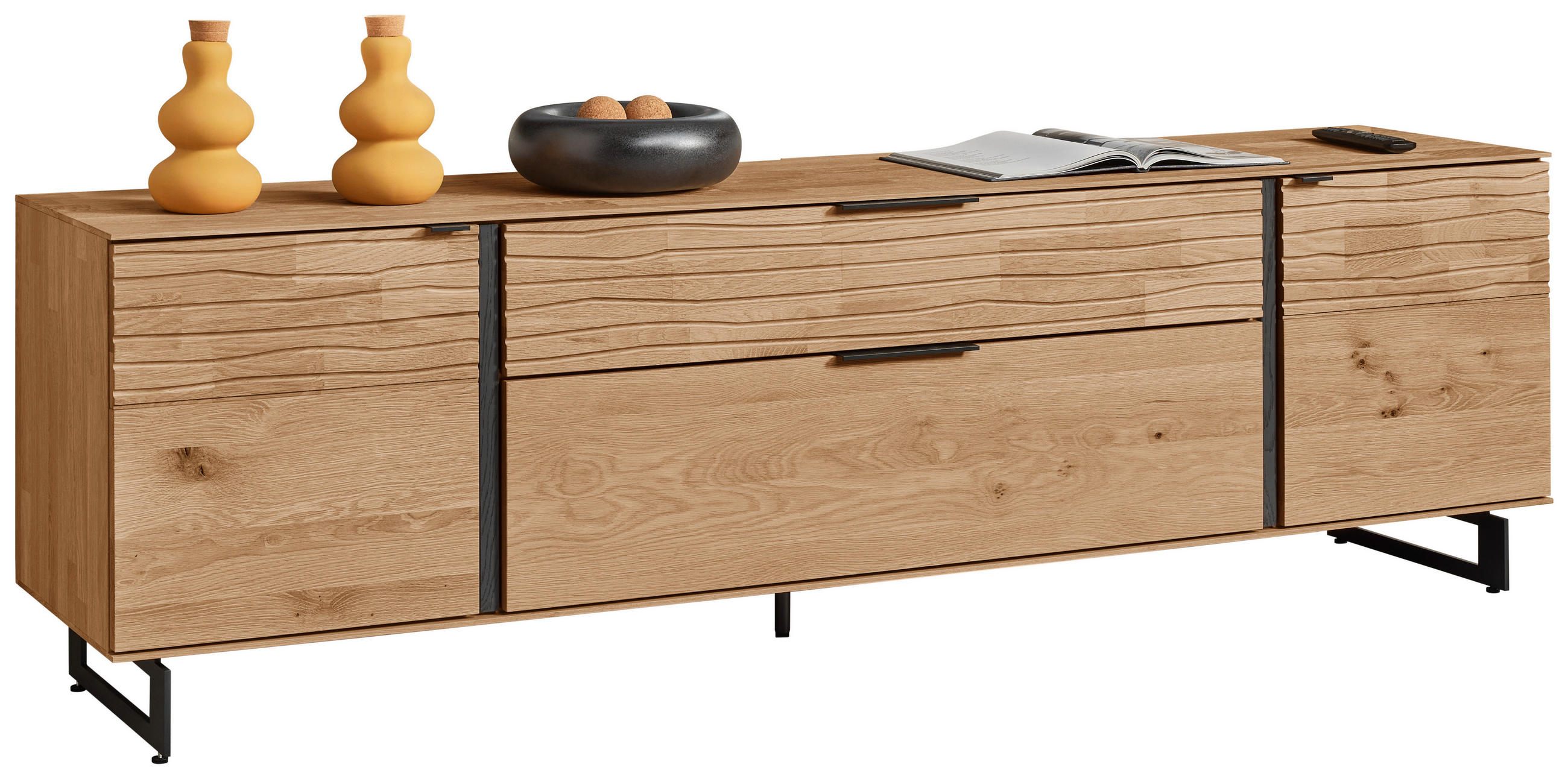 TV-SZEKRÉNY 211/65/44 cm  - tölgyfa színű/antracit, Natur, fém/fa (211/65/44cm) - Valnatura
