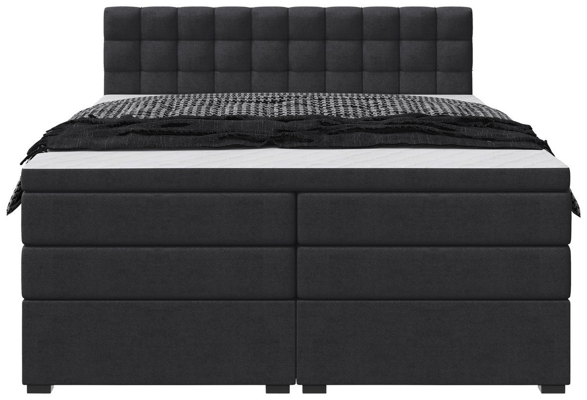 BOXSPRINGBETT 180/200 cm,  in Schwarz, Bettkasten, Topper, Matratzen, H3 = fest  - Schwarz, KONVENTIONELL, Kunststoff/Textil (180/200cm) - Boxxx