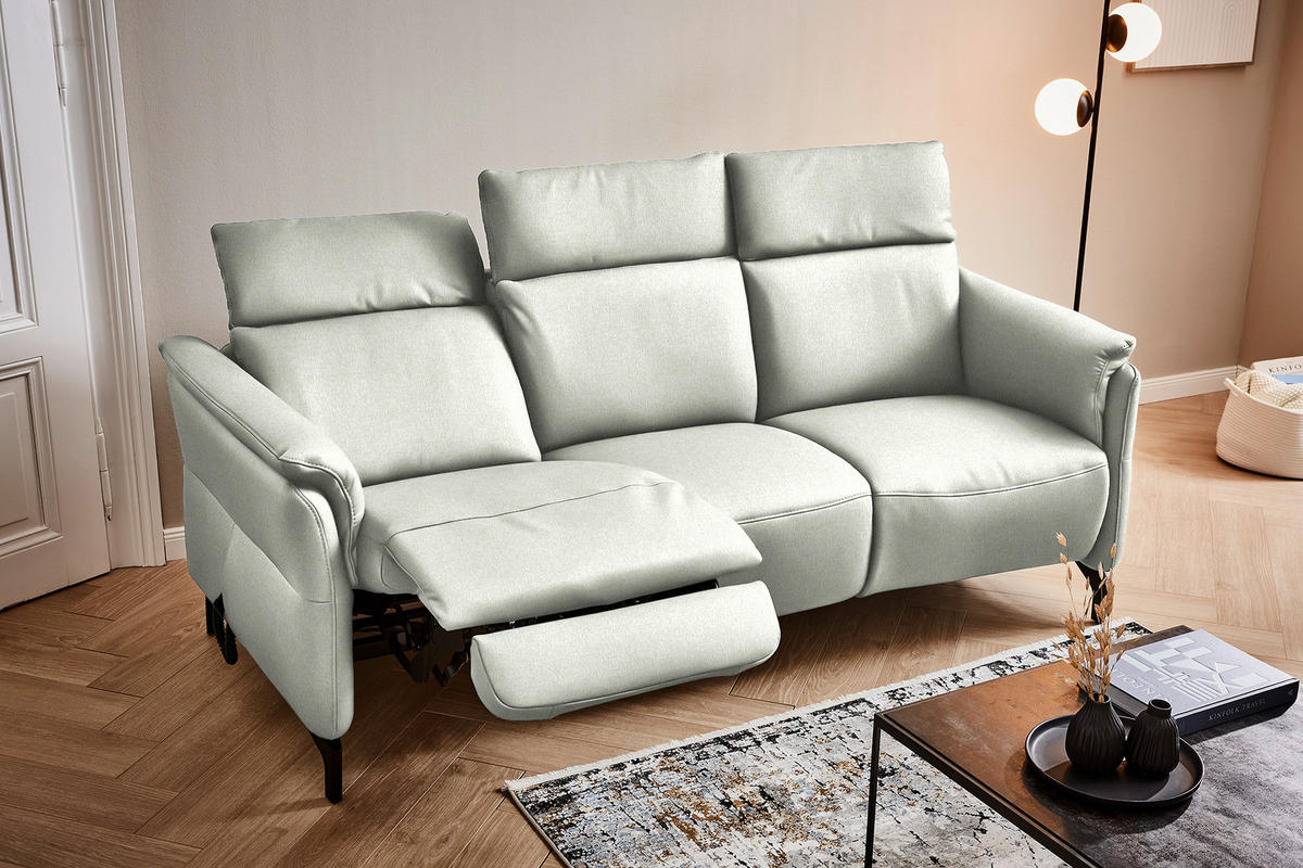 TRAPEZSOFA in Mikrofaser Hellgrau  - Hellgrau/Schwarz, Konventionell, Textil/Metall (221/103/95cm) - Dieter Knoll