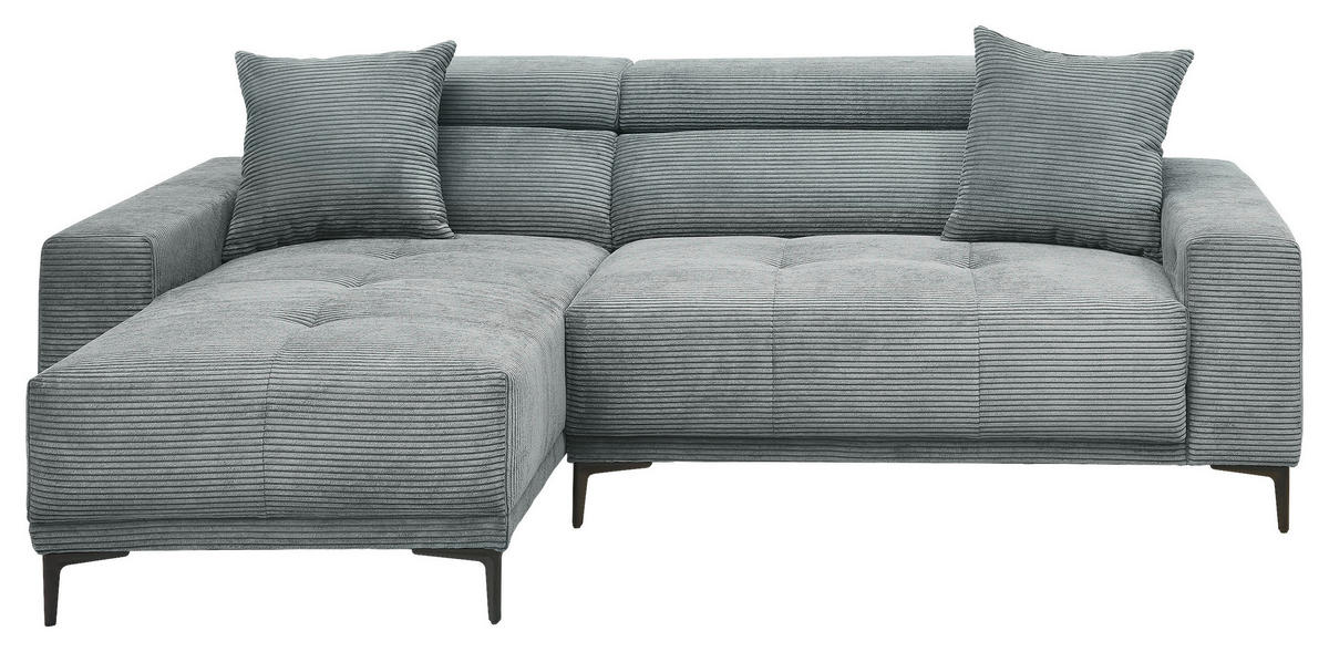 ECKSOFA Cord Hellblau  - Schwarz/Hellblau, Basics, Textil/Metall (183/250cm) - Livetastic
