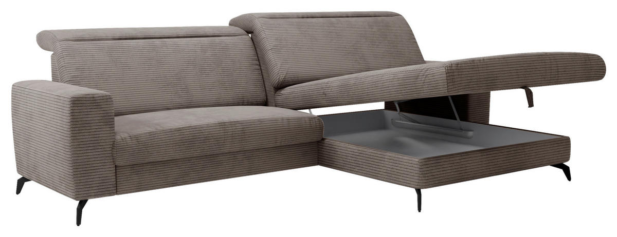 ECKSOFA in Cord Taupe  - Taupe/Schwarz, Konventionell, Textil/Metall (290/178cm) - Sit & More