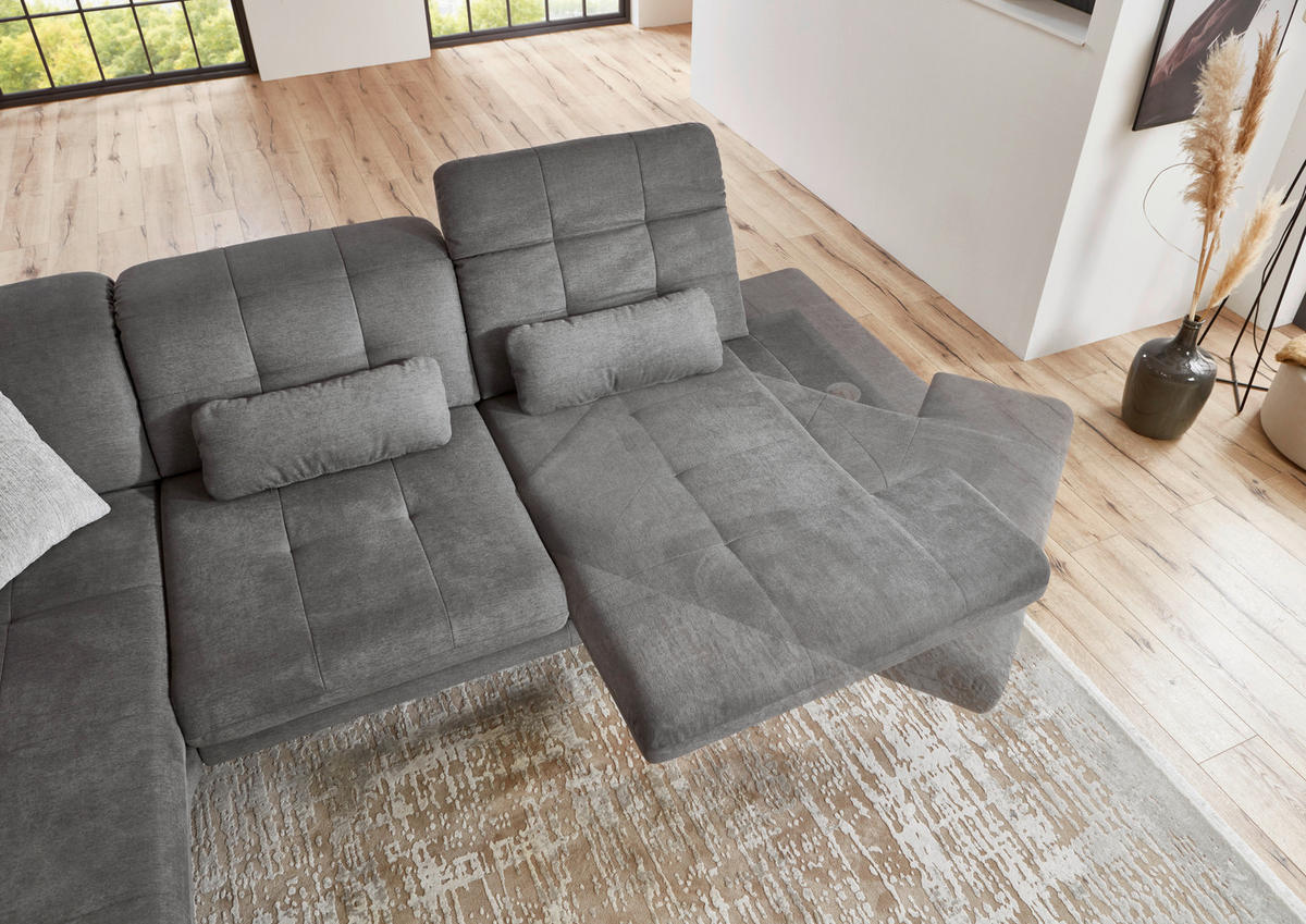 ECKSOFA in Flachgewebe Grau  - Schwarz/Grau, Design, Textil/Metall (190/309cm) - Beldomo Style