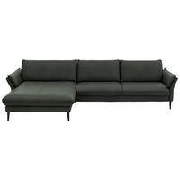 ECKSOFA inkl. Funktion in Echtleder Olivgrün  - Schwarz/Olivgrün, Design, Leder/Metall (172/334cm) - Hukla