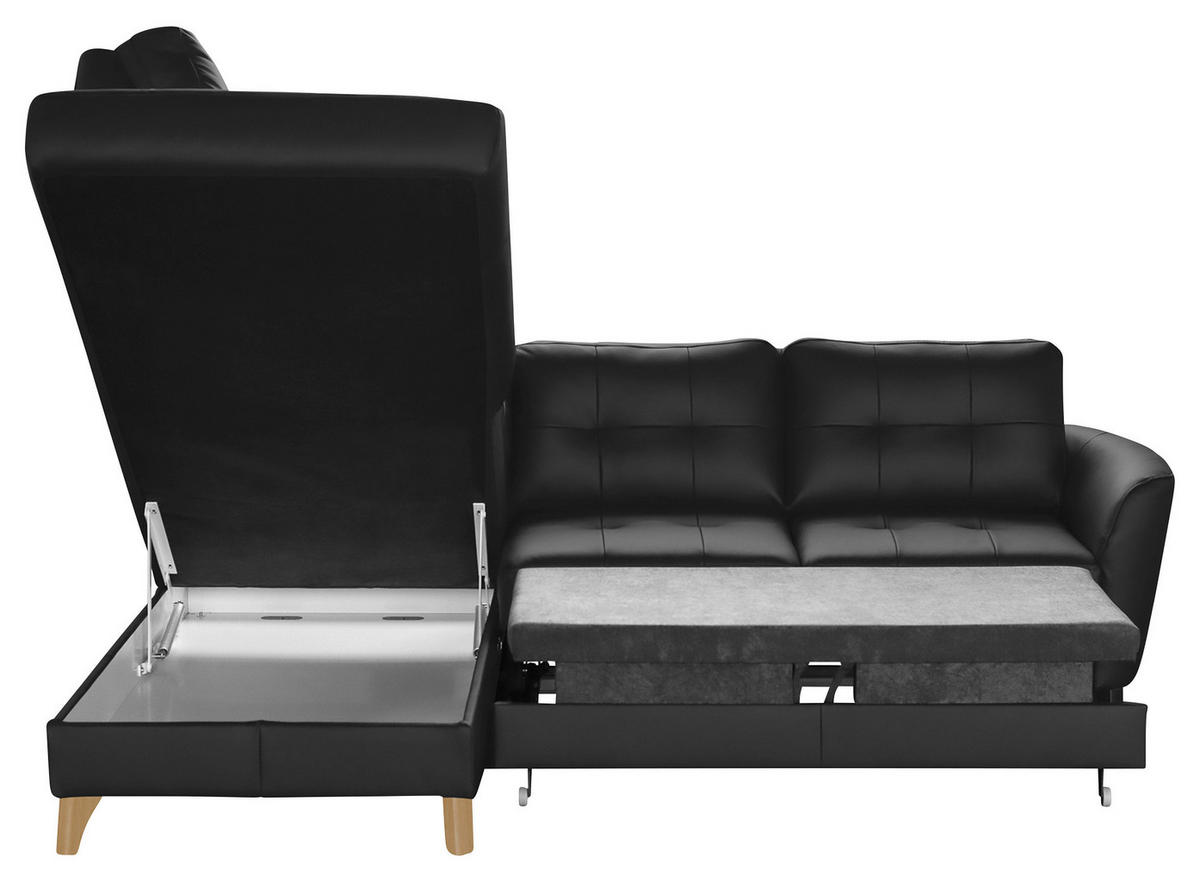 ECKSOFA Schwarz Echtleder Lederlook  - Buchefarben/Schwarz, Design, Leder/Holz (190/236cm) - Livetastic