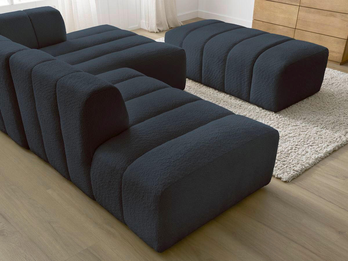 ECKSOFA Ottomane rechts  ANNECY Dunkelblau Bouclé  - Schwarz/Dunkelblau, MODERN, Kunststoff/Textil (262/170cm)