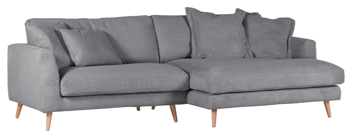 ECKSOFA in Cord Grau  - Naturfarben/Grau, Romantik / Landhaus, Holz/Textil (270/140cm) - Landscape