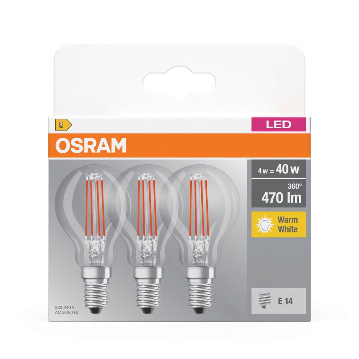LED-FILAMENT-LEUCHTMITTEL   E14 4 W 470 lm  - Klar, Basics, Glas (4,5/8,4cm) - Osram