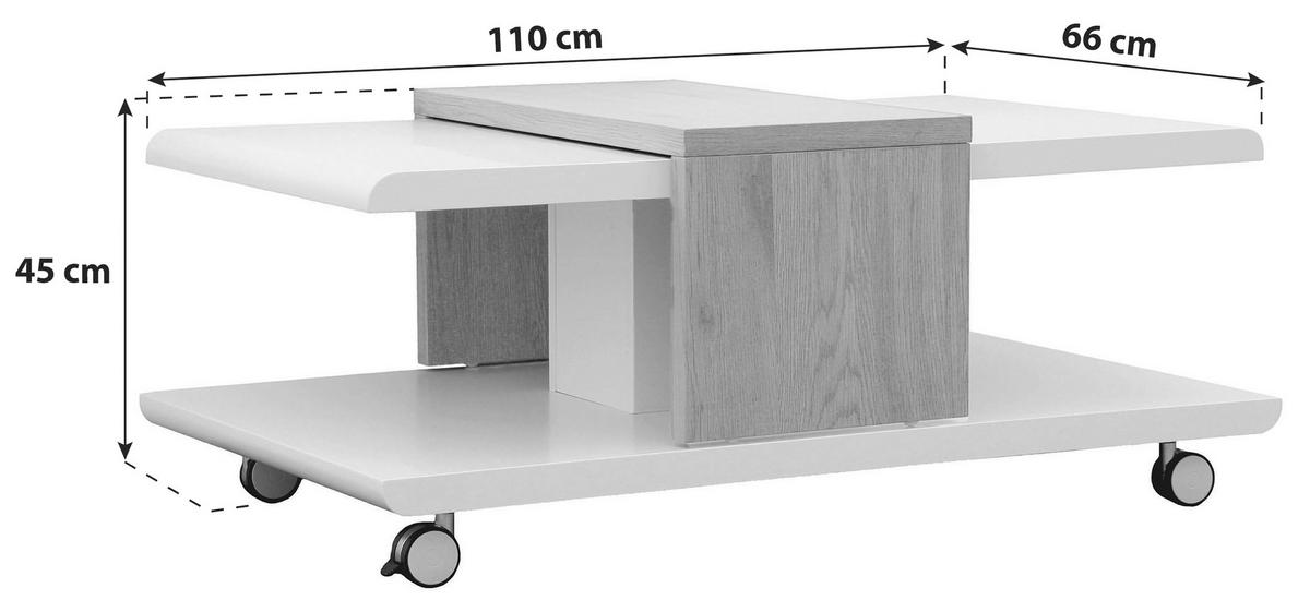 KONFERENČNÍ STOLEK, bílá, divoký dub, kompozitní dřevo, 110/66/45 cm - bílá/divoký dub, Konvenční, kompozitní dřevo/plast (110/66/45cm) - MID.YOU