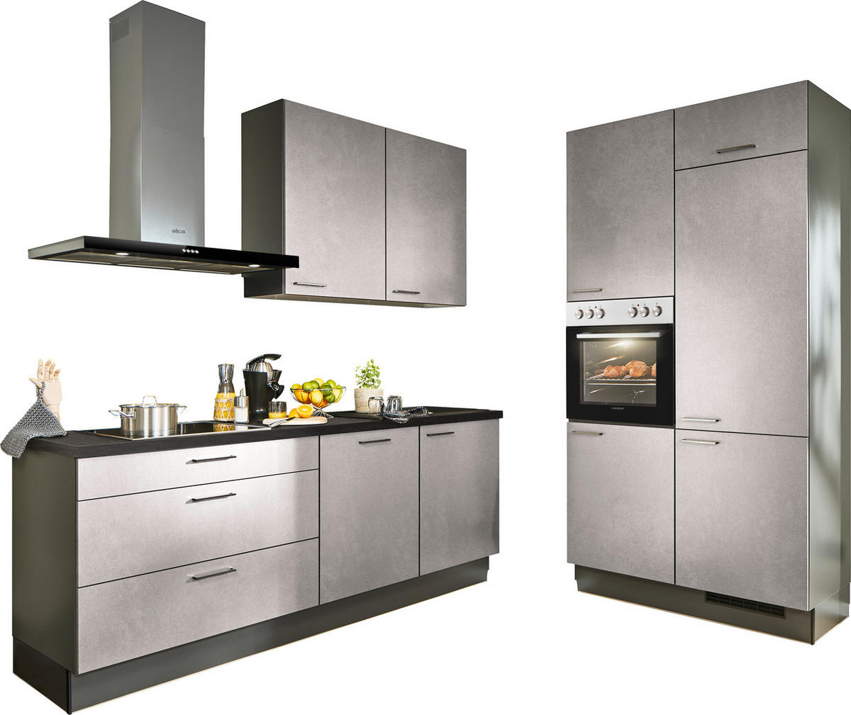 ECKKÜCHE 220/120 cm  in Graphitfarben, Grau, Schwarz  - Schwarz/Graphitfarben, Design, Holzwerkstoff/Metall (220/120cm) - Xora