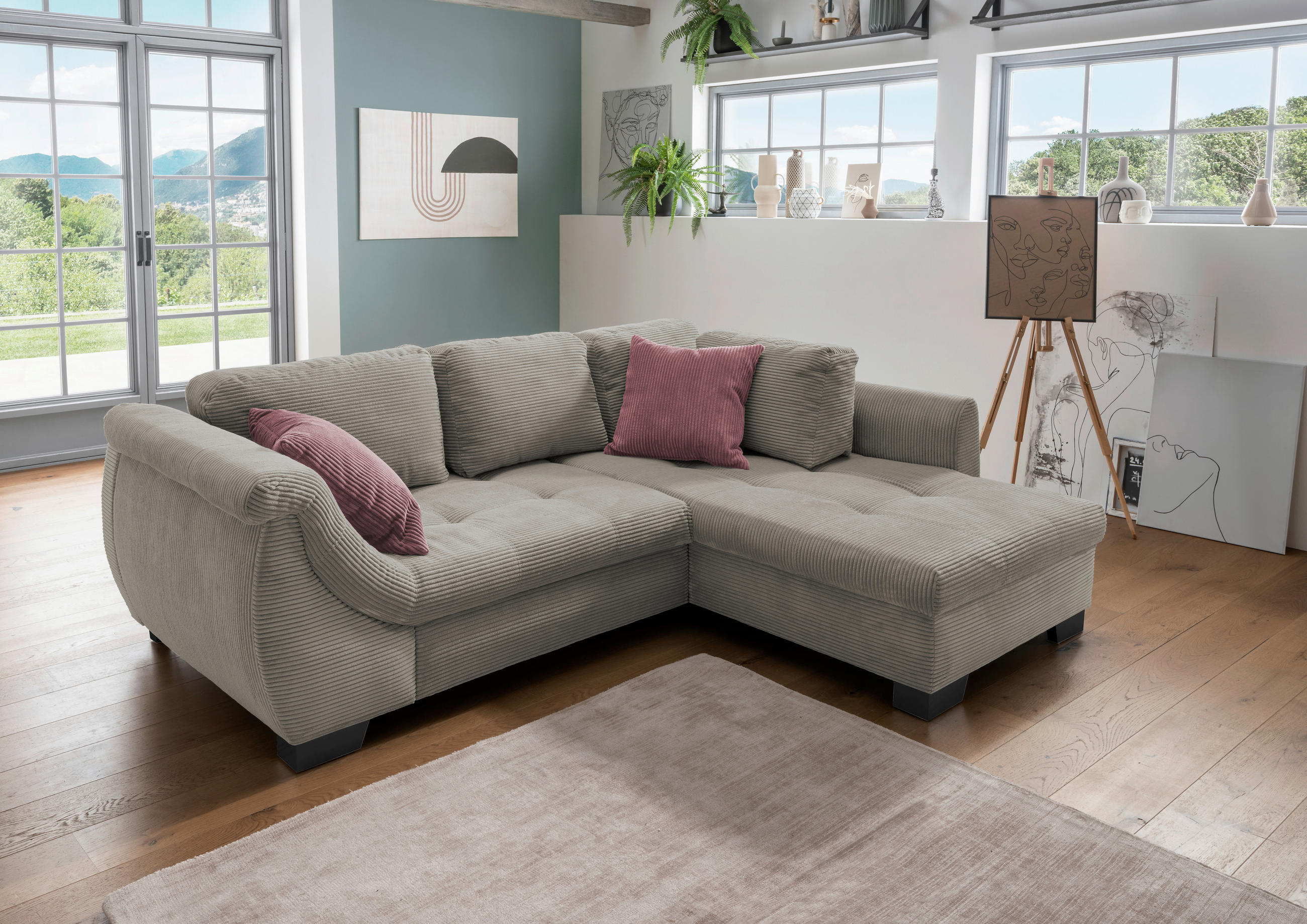 ECKSOFA Graubraun Cord  - Koralle/Graubraun, Design, Holz/Textil (250/190cm) - MID.YOU