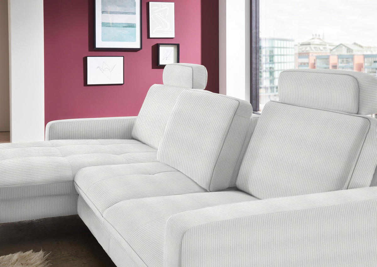 ECKSOFA in Cord Creme  - Creme/Schwarz, Design, Textil/Metall (178/302cm) - Beldomo Style
