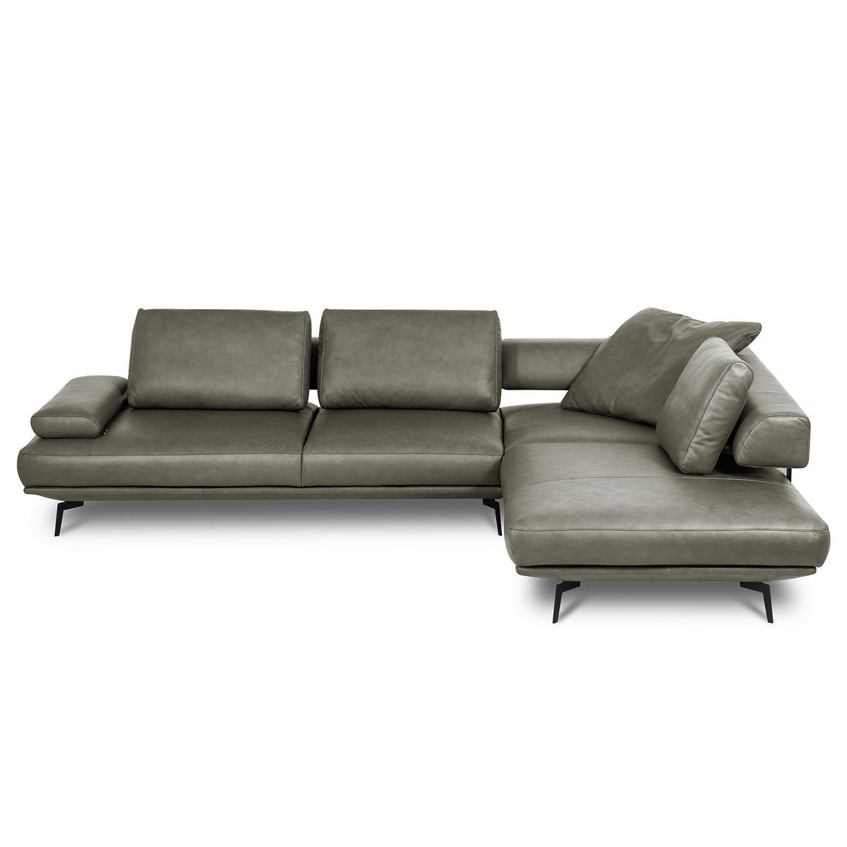ECKSOFA Grau Echtleder  - Schwarz/Grau, Design, Leder/Metall (306/237cm) - Livetastic