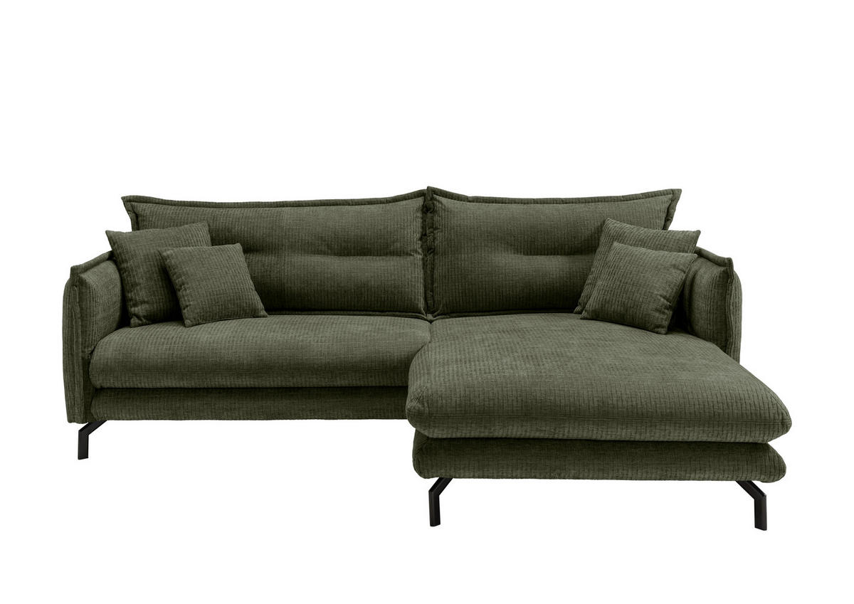ECKSOFA Olivgrün Velours  - Schwarz/Olivgrün, Design, Textil/Metall (255/180cm) - Livetastic