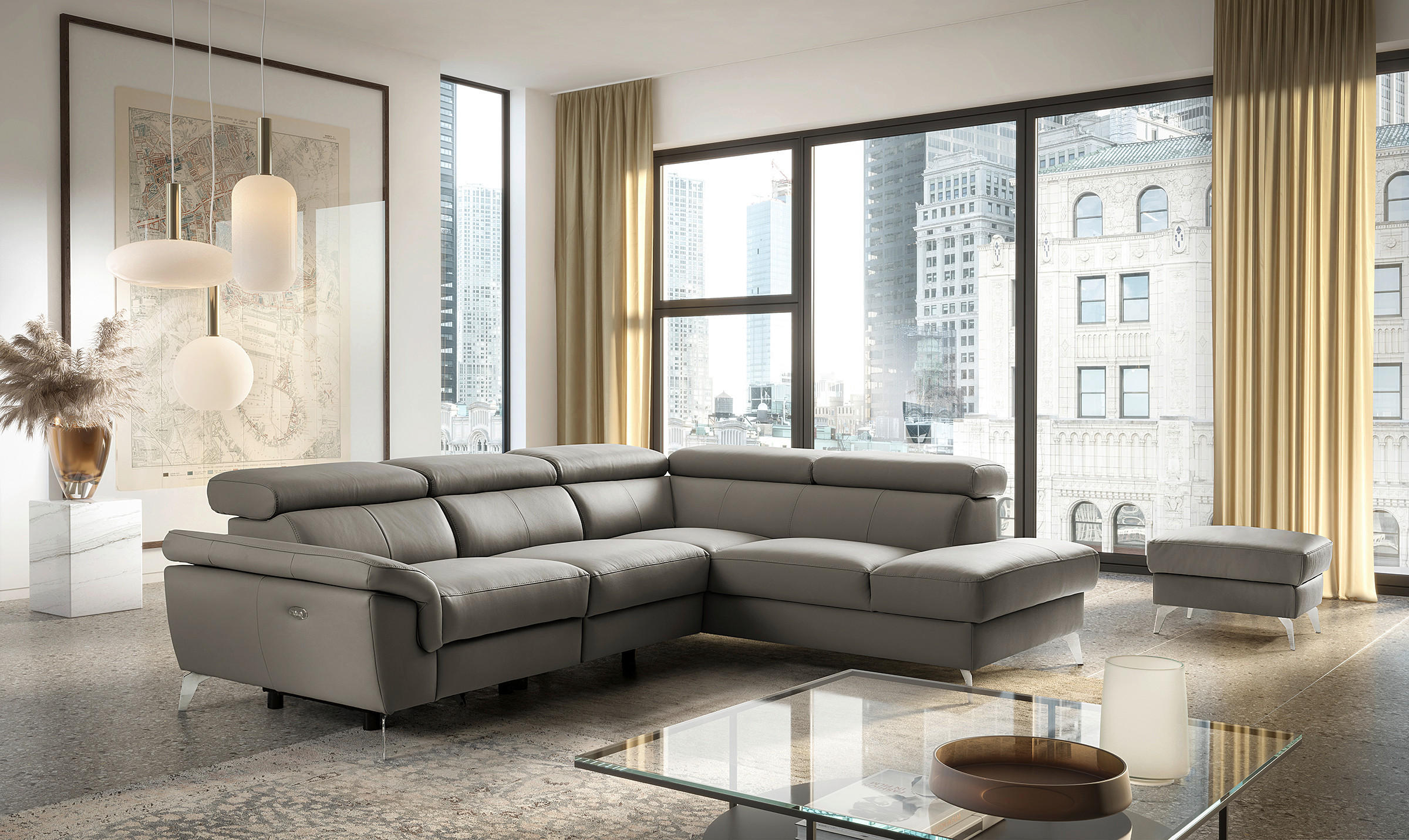 ECKSOFA Lederlook Echtleder Schlammfarben  - Chromfarben/Schlammfarben, Design, Leder/Textil (252/179cm) - Livetastic