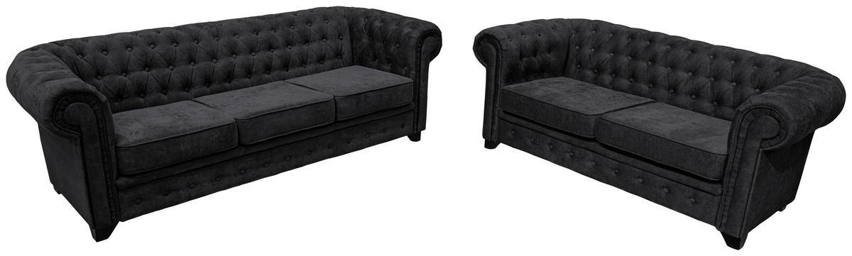 CHESTERFIELD-SOFA CHESTERFIELD Flachgewebe Schwarz  - Schwarz, KONVENTIONELL, Holz/Textil (225/72/92cm) - Livetastic