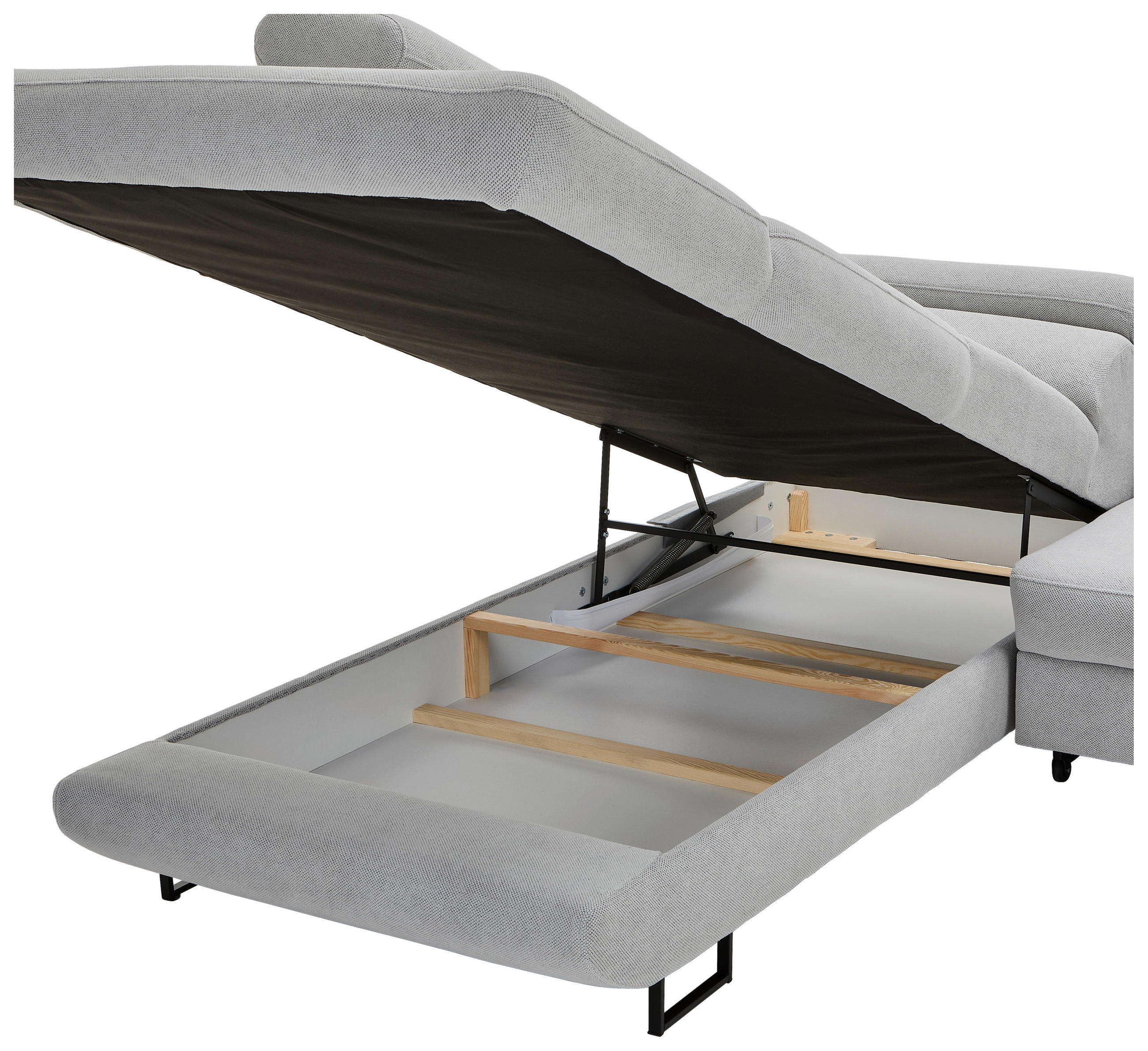 ECKSOFA Hellgrau Webstoff  - Hellgrau/Schwarz, Design, Textil/Metall (235/280cm) - Hom`in