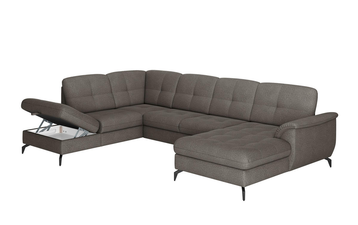 WOHNLANDSCHAFT in Flachgewebe Graphitfarben  - Schwarz/Graphitfarben, Modern, Textil/Metall (212/319/164cm) - Sit & More