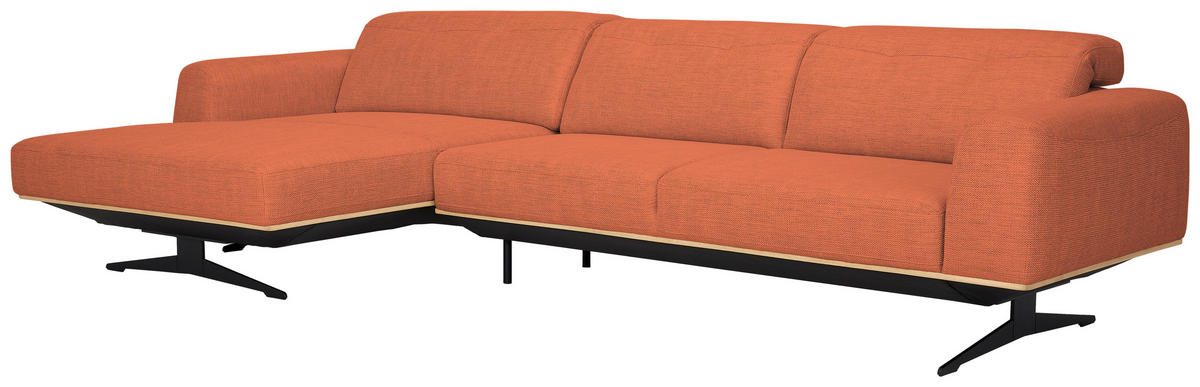 ECKSOFA Orange Struktur  - Eichefarben/Schwarz, Design, Holz/Textil (163/305cm) - Novel