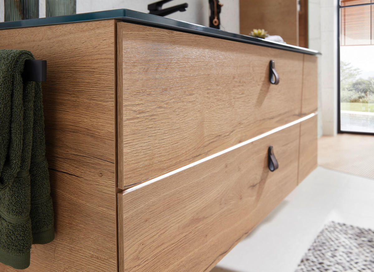 WASCHTISCHKOMBI 122 cm  - Eichefarben/Braun, KONVENTIONELL, Leder/Glas (122cm) - Sadena